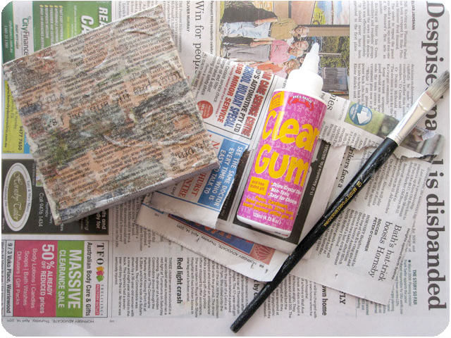 Materials needed to make newspaper artwork