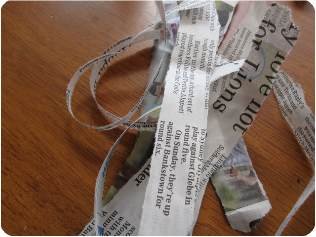 Torn up strips of newspaper