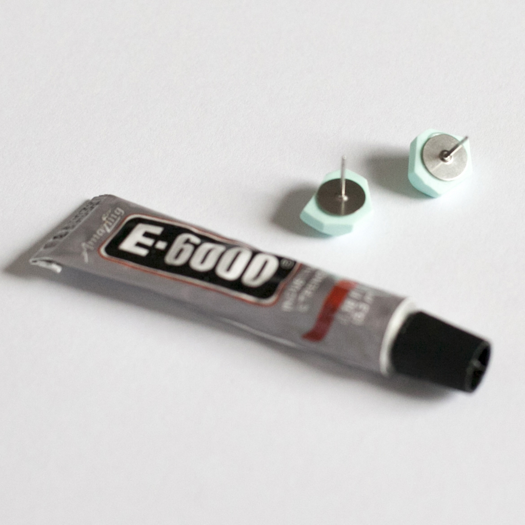 E-6000 glue being used to make polymer clay earrings.