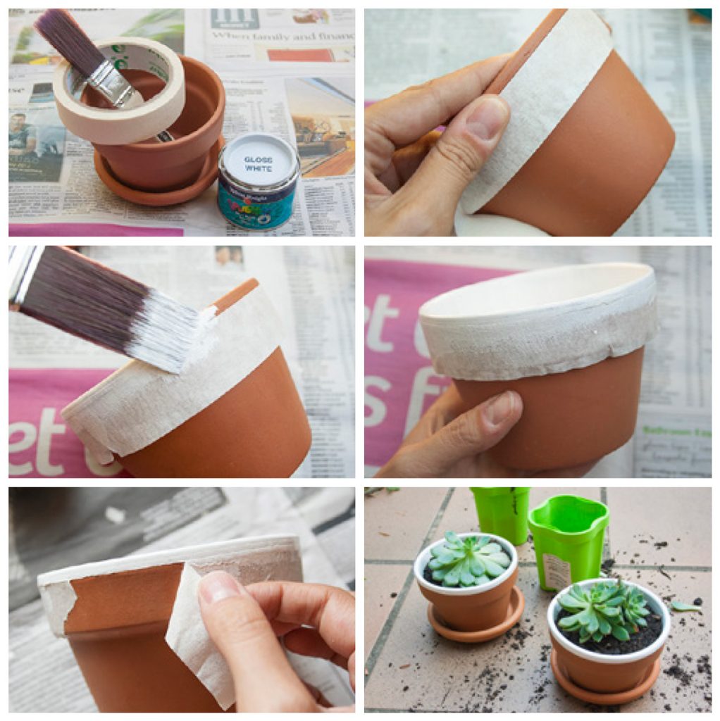 DIY white rim planter pots